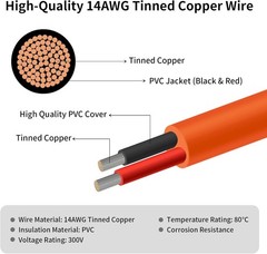 Solar Connector to DC 8mm Adapter Cable 5FT, 12AWG + 14AWG Tinned Copper Wire wi