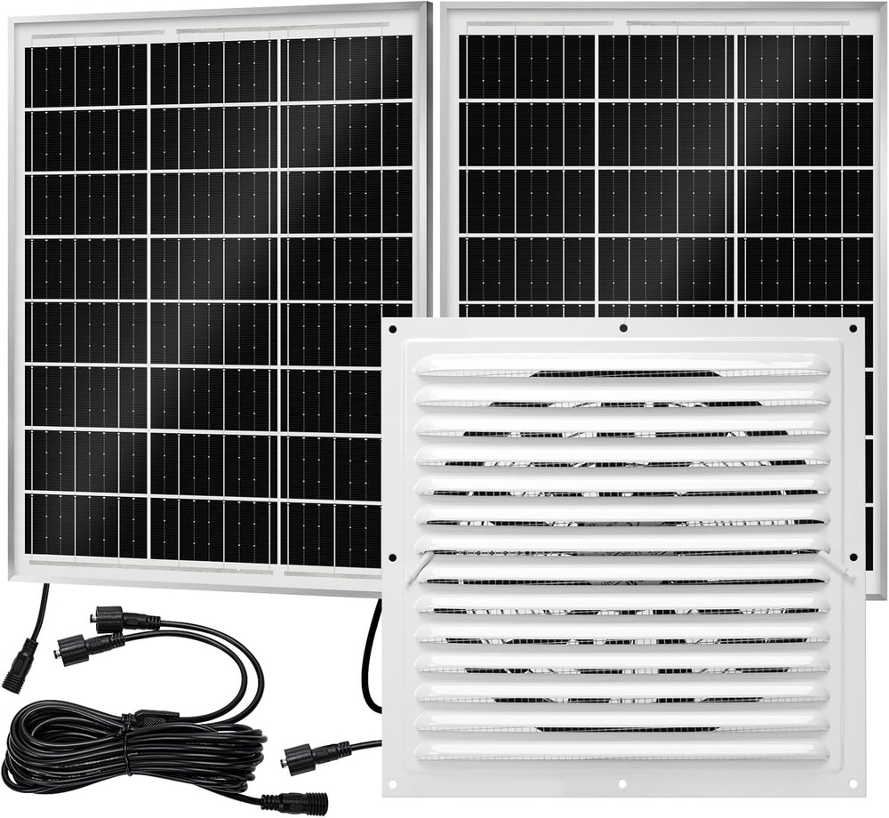 High-Speed Solar Attic Fan Kit with 2 Solar Panels & 25W DC Fan