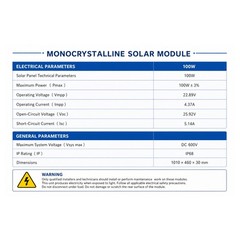 AeternaSol 100W Solar Panel 18V Mono N-Type Off-Grid RV Camp Home Caravan Boat