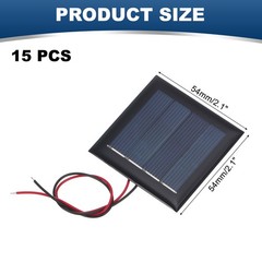 15 Pcs Mini 2V 0.26W 130mA Solar Panels for 54mm x 54mm with 2 Cables