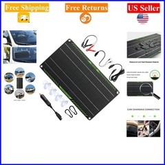 10W 12V Black Solar Panel Car Battery Maintainer with Cigarette Lighter & Clips