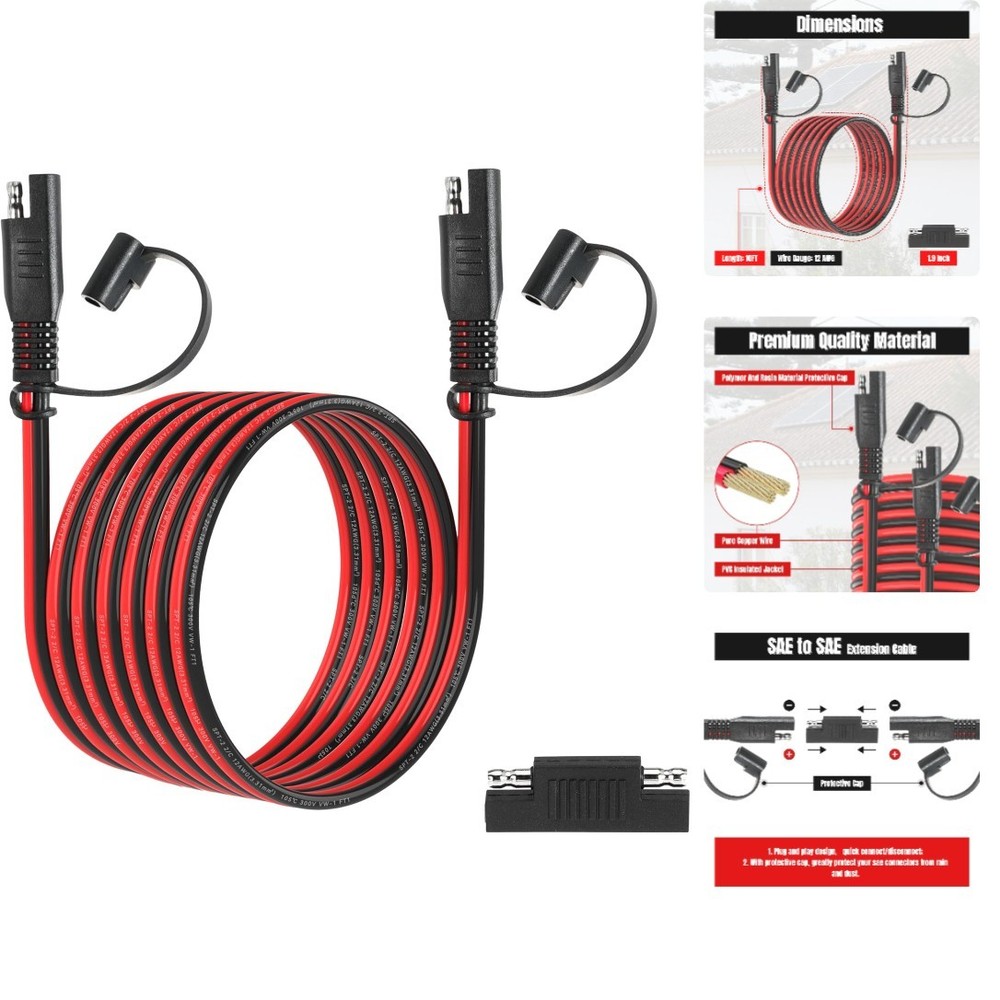 10FT 12AWG SAE Extension Cable, 12 AWG SAE to SAE Quick Disconnect Wire Harne…