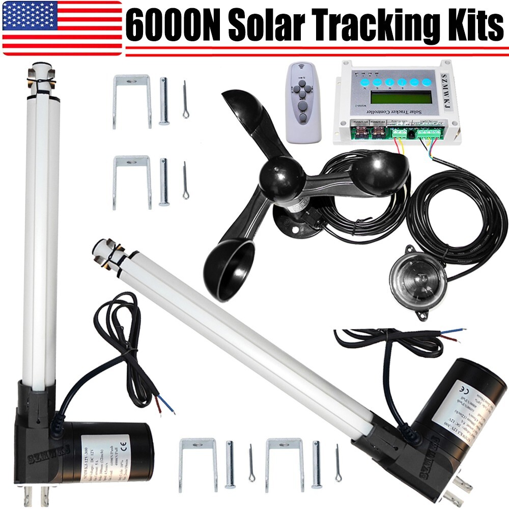 6000N 2X12″ 12V Linear Actuators W/ Wind Sensor DIY Dual Axis Solar Track System
