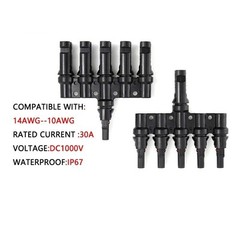 1 Pair Branch Connector 5-in-1 1000V 30A Parallel IP67 Waterproof MC4 For Solar