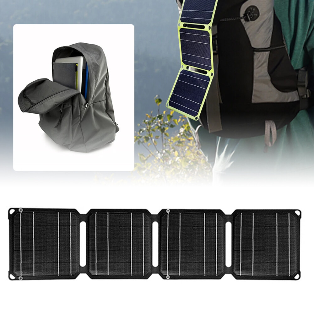 40W Portable Solar Panel Foldable DC USB Charger Black For Phone Power Station