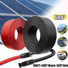 100FT 10 AWG Solar Panel Extension Cable PV Wire Solar Connectors Pair 6mm²