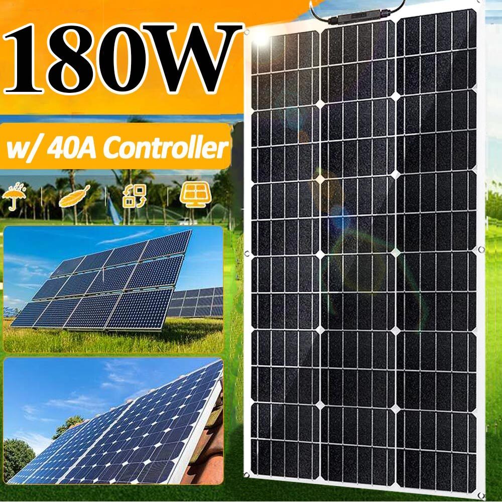 180W Power Inverter 180W Solar Panel Kit 12V 40A Battery Charger Controller US