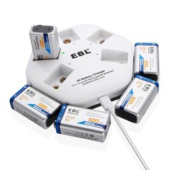 EBL 5pcs 9V Li-ion 600mAh Rechargeable Batteries with 5 Bay 9-Volt Charger