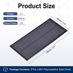 5Pcs 5V 1W 200mA Mini Polycrystalline Solar Panel 5.1×2.4″/130x60mm