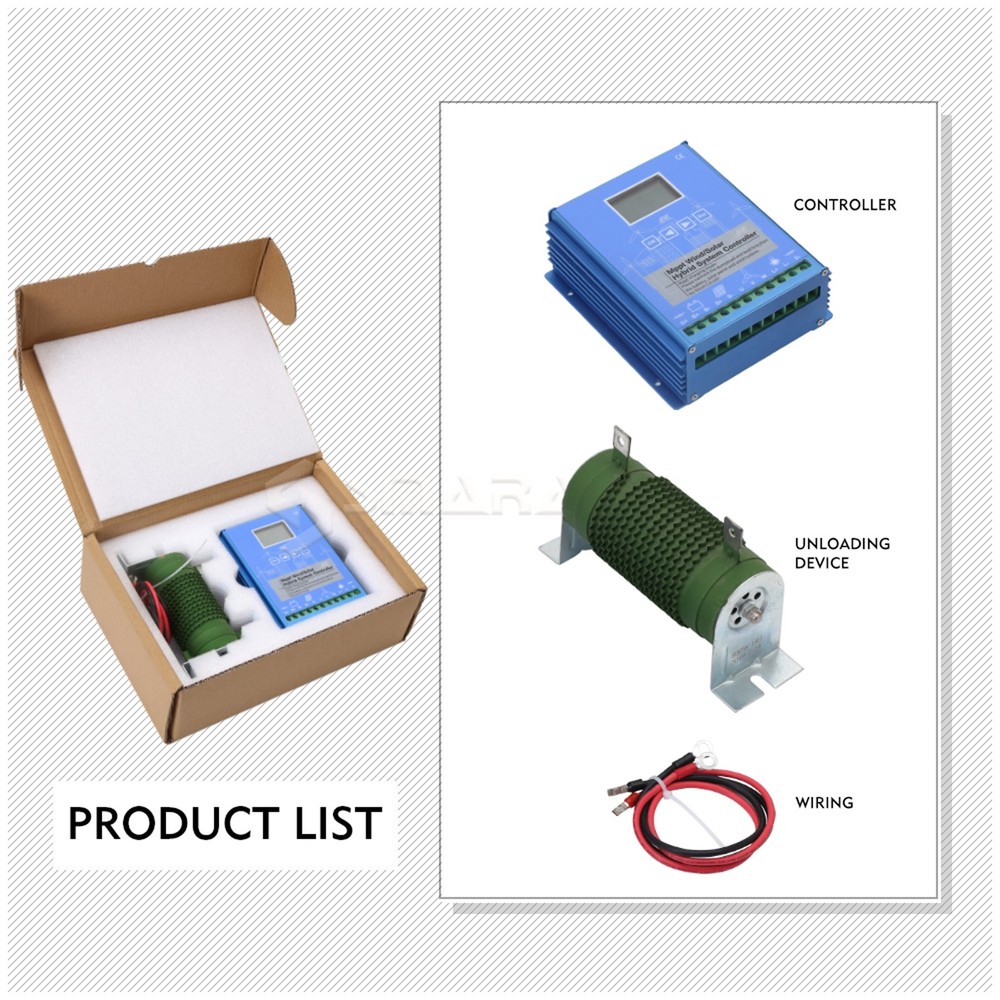 2KW 12/24/48V MPPT Wind Solar Hybrid Charge Controller W/ Dump Load LCD Display