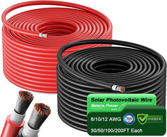 Solar Panel Wire Kit 50Ft Red and Black 10AWG PV Tinned Copper Cable for Outdoor