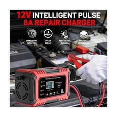 12V Battery Charger 8-Amp Smart Trickle Charger, Red | Battery Maintainer and…