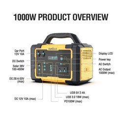 1024Wh 1000W Portable Battery Solar Ready Off-Grid Outdoor Backup Power Supply