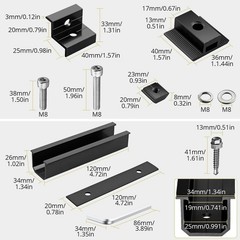 Solar Panel Mounting Kit – 10 Rails, End & Center Clamps, Wrench, Waterproof for