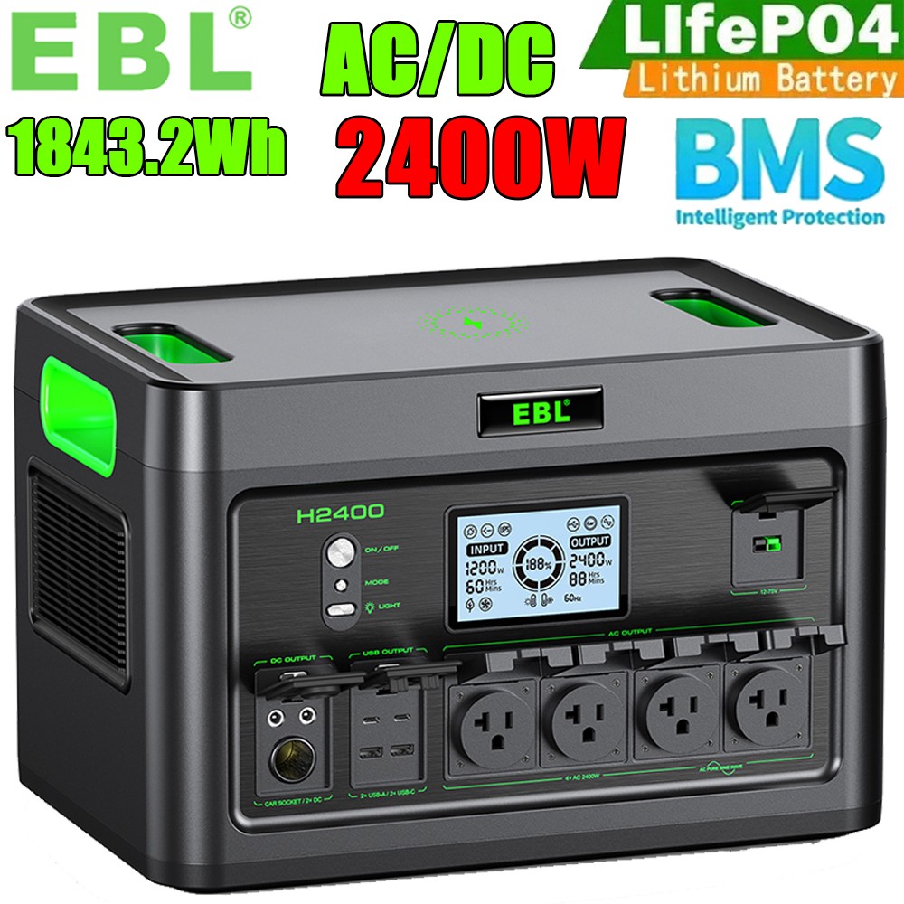 2400W/1843.2Wh LiFePO4 Lithium Battery Portable Power Station Outdoor Camp Power