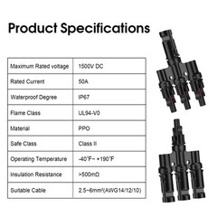 Solar Panel Connectors T Branch Connectors Cable Splitter Coupler 1 Male to 3…