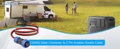 Solar Connector to 2-pin Aviation female Cable 12AWG 2 ~ 10FT for Power Stations