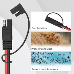 12AWG SAE Y Splitter 1 to 2 Extension Cable with Waterproof Cap 1Ft SAE to 2 SAE