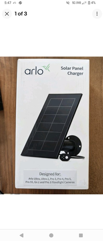 Arlo Solar Panel Charger VMA5600B Black for Ultra Pro Go Floodlight