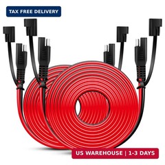 2PCS 12FT SAE to SAE Extension Cable 16AWG 2 Pin Wire Cord Harness with 12V-24V
