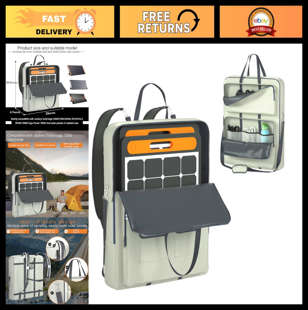 Waterproof Solar Panel Storage Bag for 2 Panels, 3-in-1 Backpack, Compatible wit