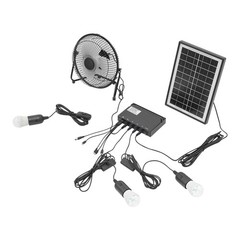 Solar Lighting & Fan Kits with 3 Bulbs USB Charging for Home Outdoor Camping