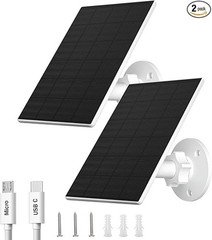 Solar Panel for Security Camera, 2 Pack 2W Solar Charger with Micro USB & USB-C
