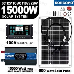 15000W Peak Solar System Kit Flexible Panel 12V To 110V 220V Inverter Generator