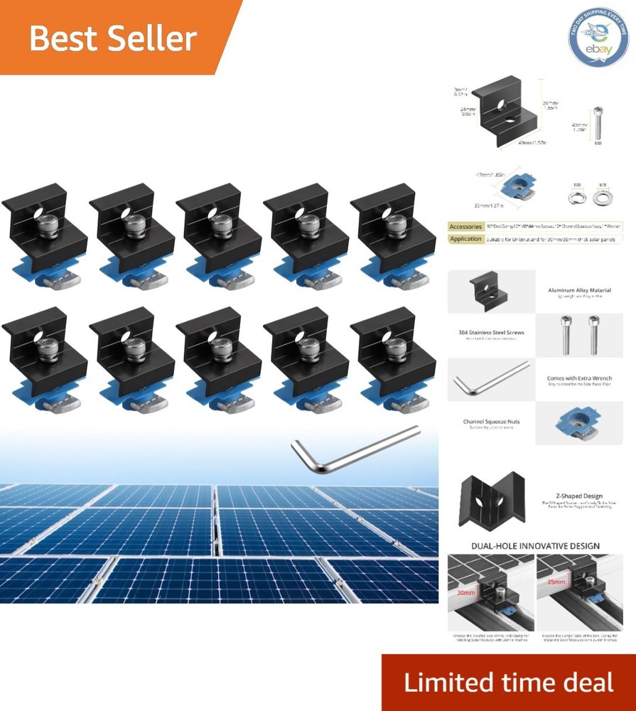 Versatile 10-Piece Solar Panel End Clamp Kit with Pre-Drilled Holes & Nuts/Bolts