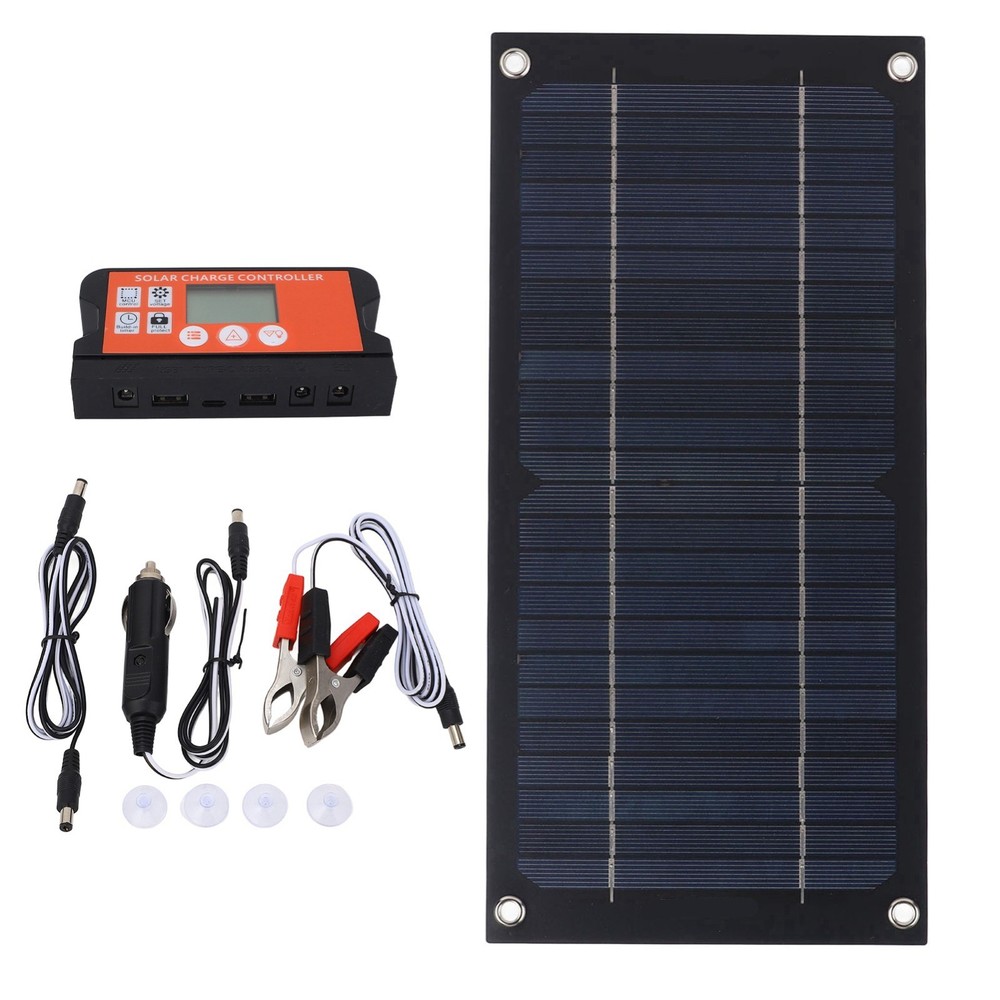 Solar Panel Charger with 100A Controller, Extension Cable & Clips for RV Camping