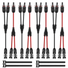 4 Pairs Y Branch Solar Connectors 1 to 2 Parallel PV Adapters 30A Cable Kit, 14-