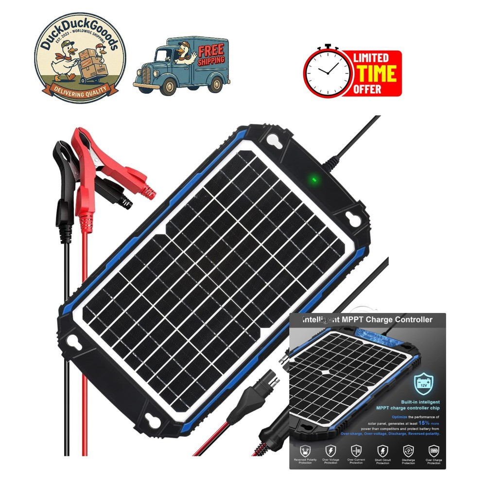 Portable 12V Solar Battery Charger with Advanced MPPT & 3-Stage Charging