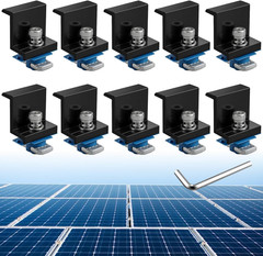 10-Pack Solar Panel End Clamps for Unistrut, Aluminum Mounting Kit, Black
