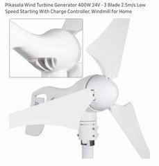 Pikasola Wind Turbine Power Generator 400W 24V – 3 Blade With Charge Controller