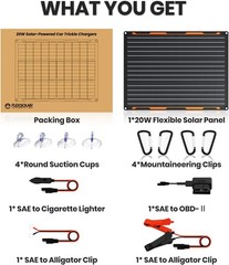Solar Panel Charger Kit 20W 12V Monocrystalline Waterproof Battery Maintainer