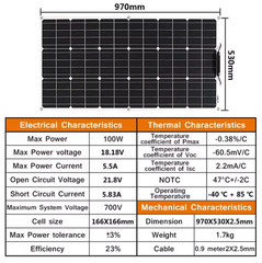 ASUNERGE 12V 100W Flexible Solar Panel 21.8% Waterproof Monocrystalline