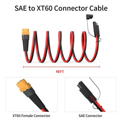 12AWG XT60 to SAE Connector Extension Cable with SAE Polarity Reverse Adapter fo