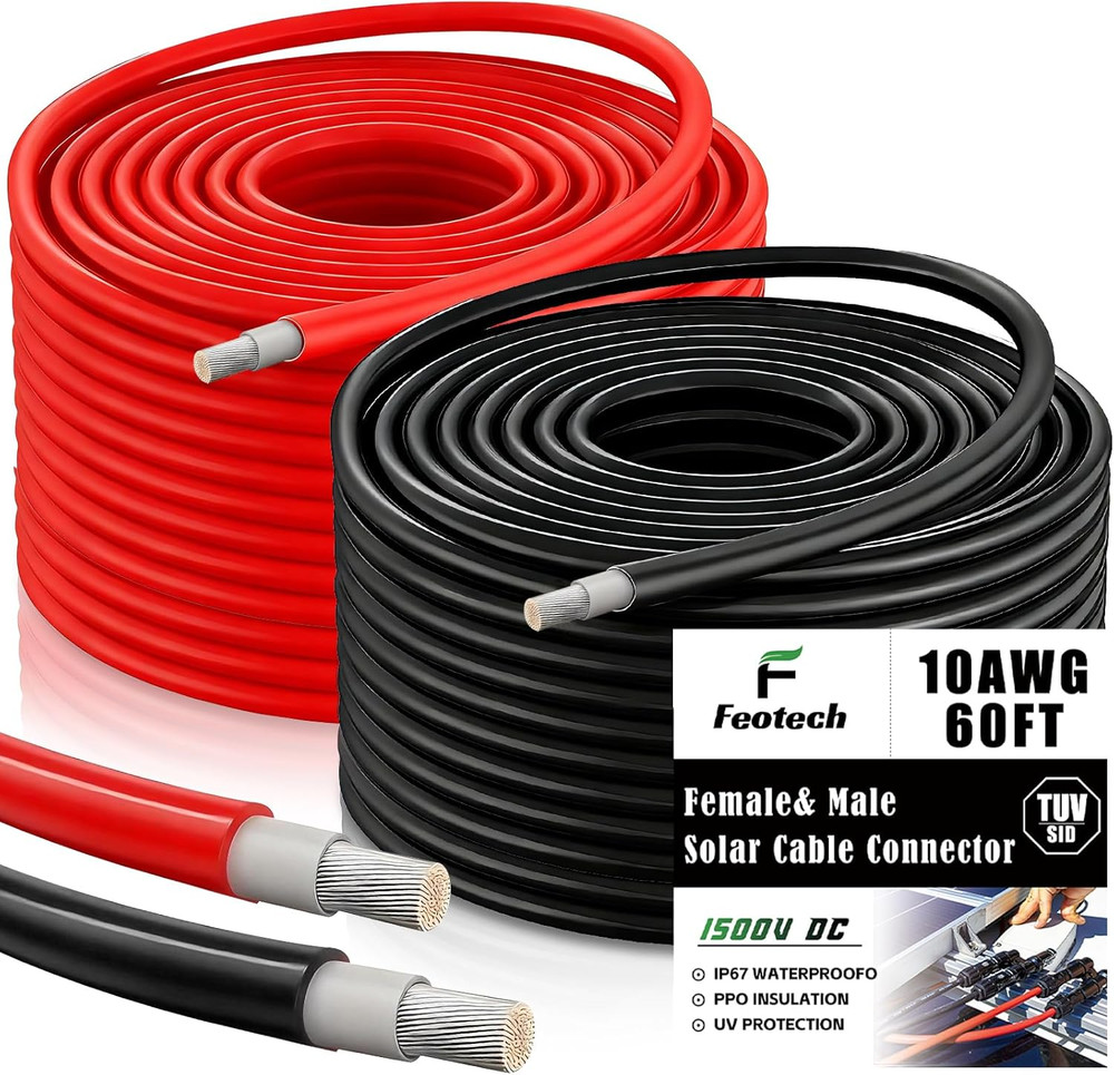 Twin Wire Solar Extension Cable 60FT – 10AWG (6Mm²) Solar Panel Tinned Copper Wi