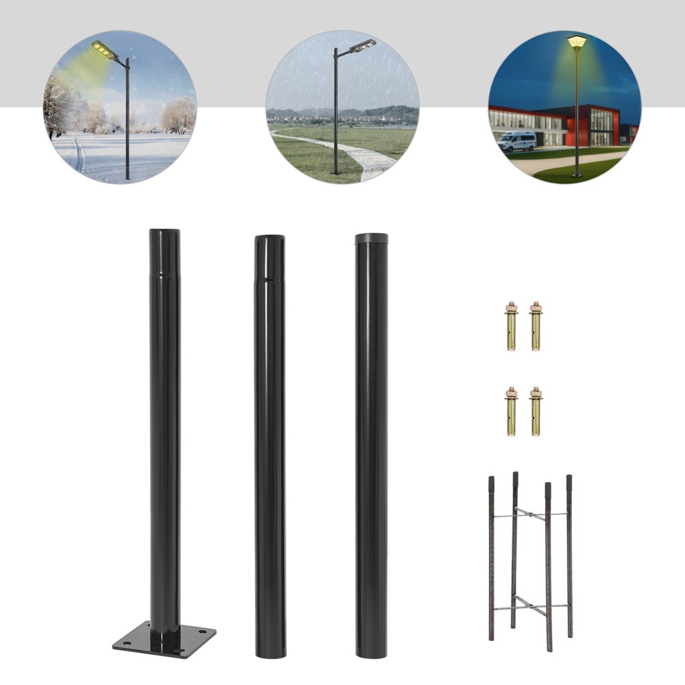 10ft Black Galvanized Steel Outdoor Parking Lot Lighting Post With Ground Cage