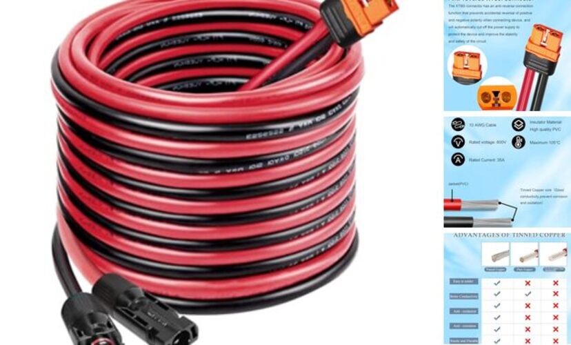 Solar to XT60i Cable 10AWG – Solar Panel to XT60i Adapter Connector XT60i 25FT