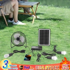 Solar Power Panel Kit Outdoor Camping USB Charging System W/ LED Light & 8″ Fan