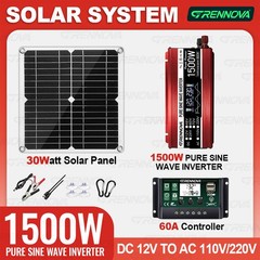 Grennova 1500W Real Power Solar Kit 30W 60A MPPT Pure Sine Off-Grid Home Camping
