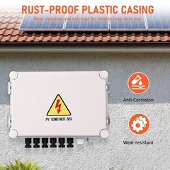 1pc 6 PV Combiner Box, DC 500V 15A Fuse Solar Combiner Box Plastic Wate String