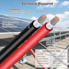 10 Gauge Wire – iGreely Solar Panel Wire 30Ft Black & 30Ft Red 10AWG(6mm²)
