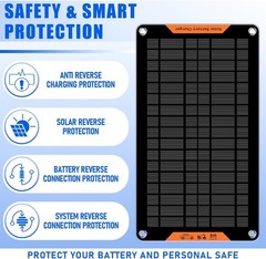 12 Volt 10 Watt Solar Car Battery Charger & Maintainer, Solar Panel Trickle C…