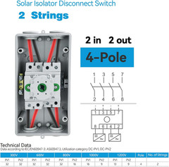 Solar Disconnect Switch 4-Pole DC 1500V 32A Isolator Solar Switch with Enclosure