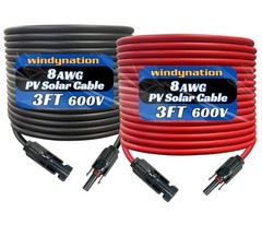 WindyNation 8 AWG 3ft Black+Red Solar Cable