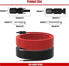 Solar Panel Extension Cable – 10AWG 40FT Solar Wire Cord 10 Gauge PV Wire