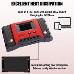100A Controlador de carga solar 12V/24V/48V Pantalla LCD Regulador de panel USB