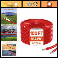 100FT Solar Panel Wire 10AWG Tinned Copper PV Cable, Waterproof XLPE Outdoor Ext